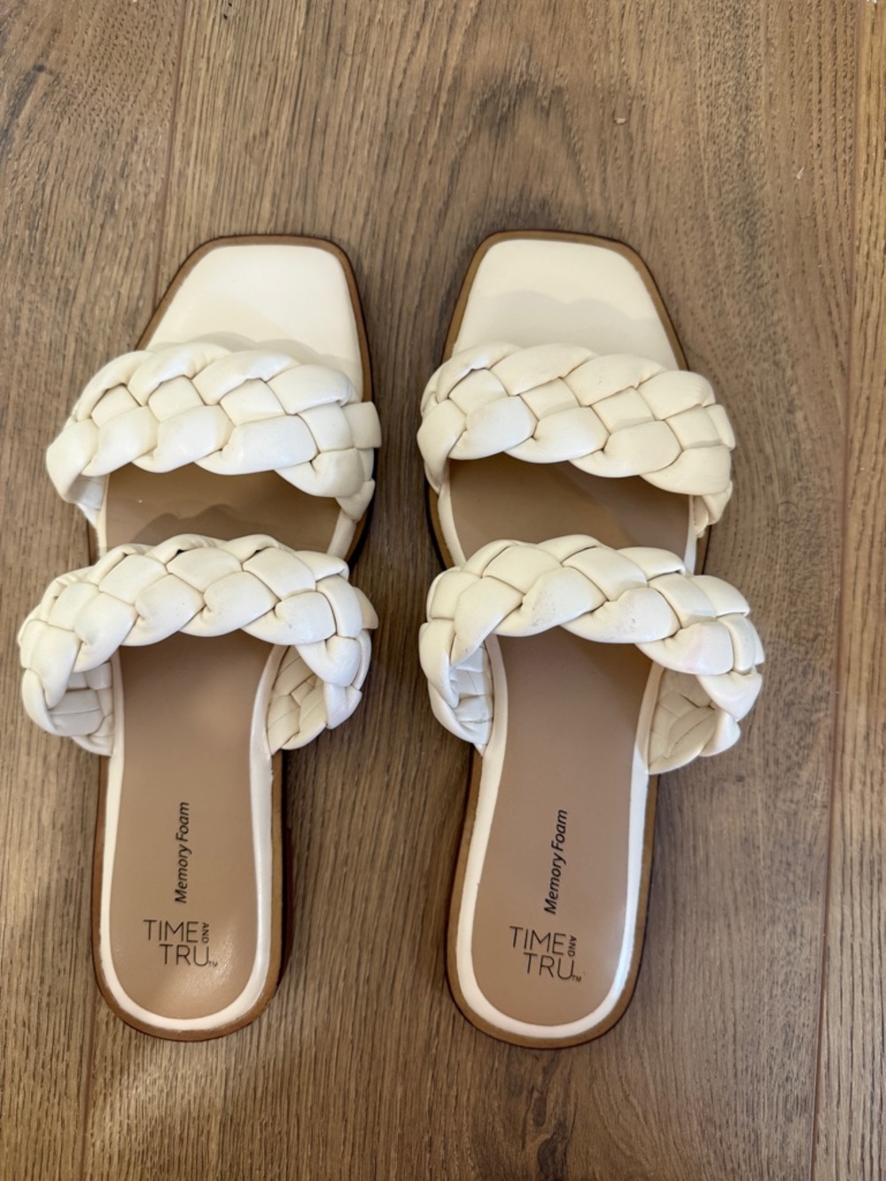 Time and Tru Women's Cream Braided Double-Strap Slides